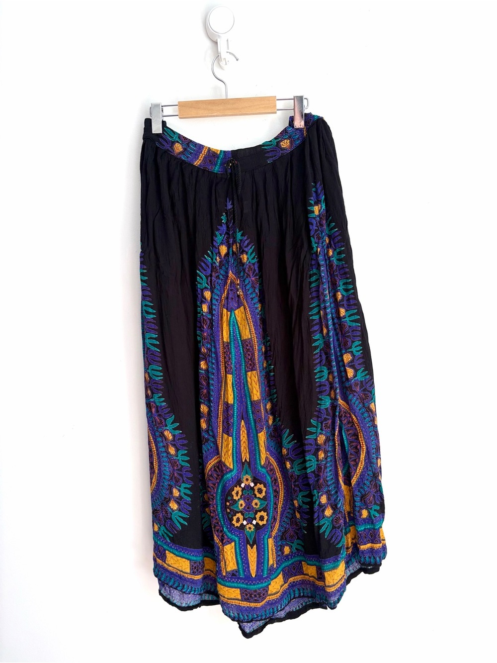 Vintage Fashion Village Boho Border Print Rayon Maxi Skirt XL